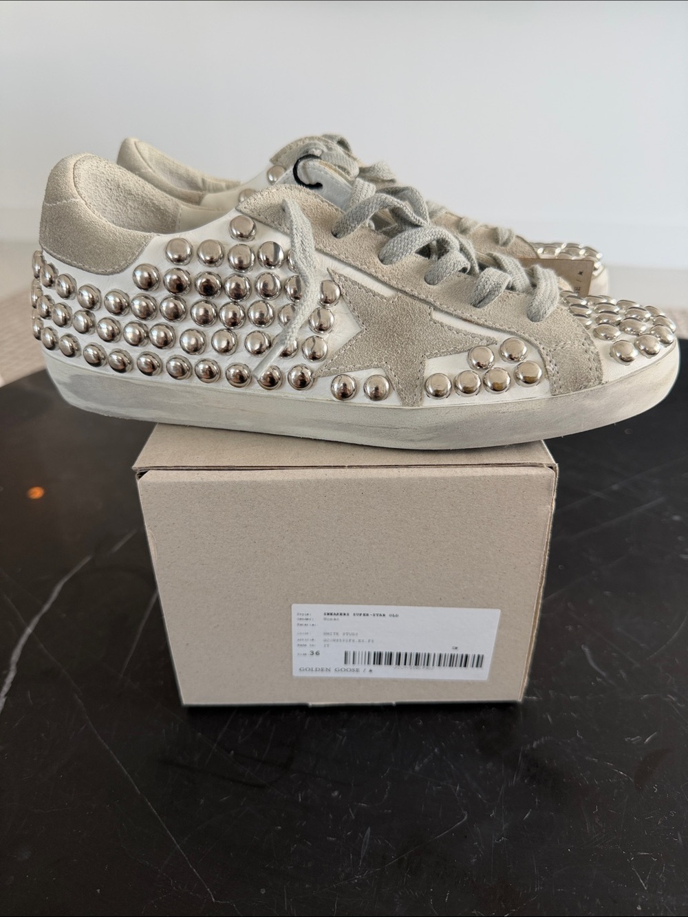Studded Suede Superstar Sneakers in Light Beige